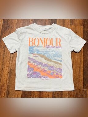 art class White Tee with Orange & Purple Beach Graphic
